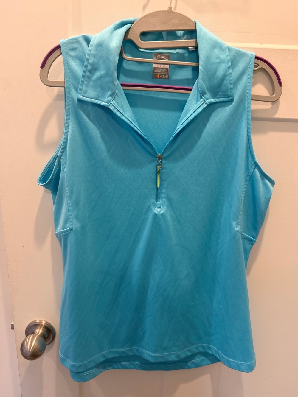 Callaway Women’s L Aqua Blue Opti Dri Sleeveless Quarter Zip Golf Polo